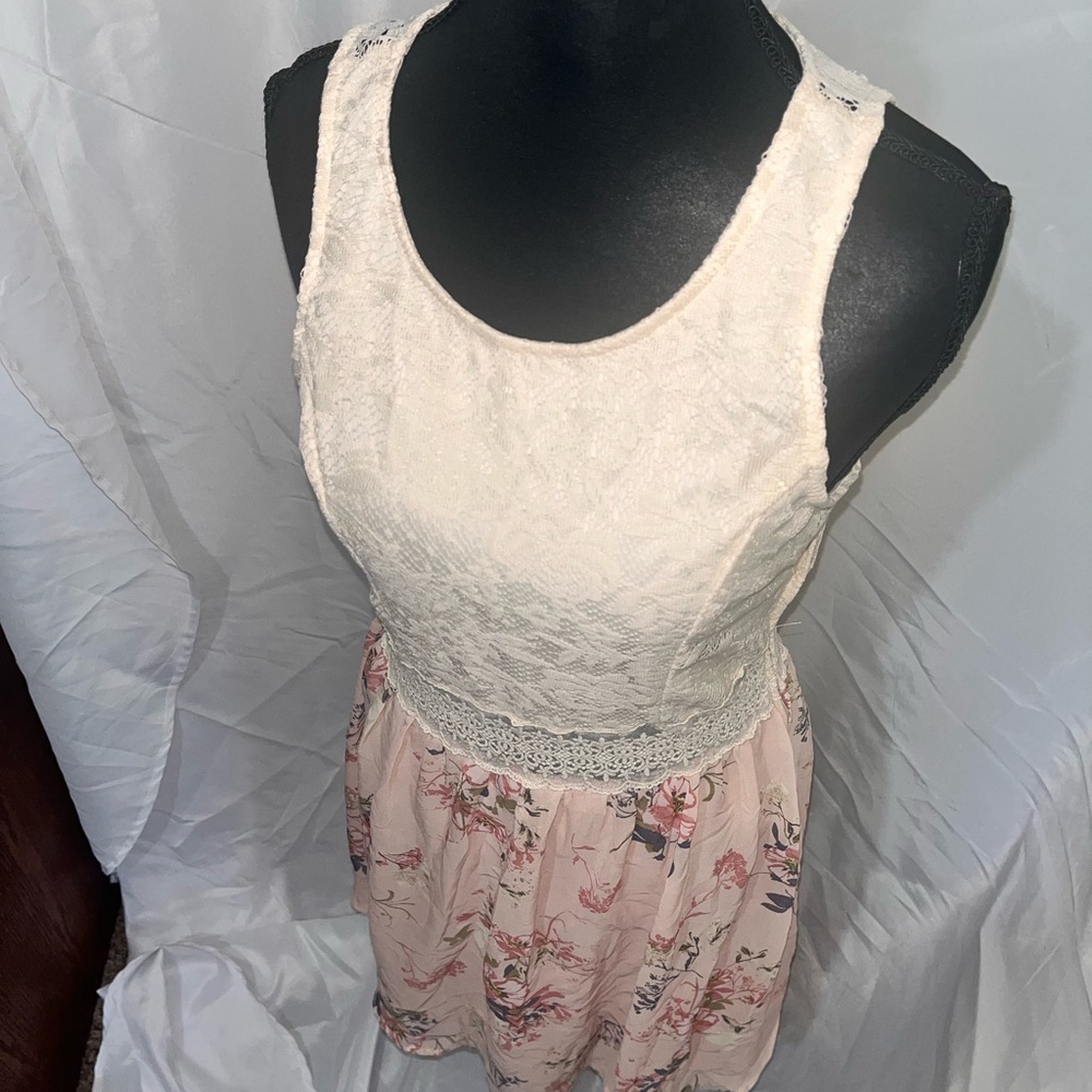 Rue21 Lace Top Floral Mini Dress With Crochet Waist Womens L Cottagecore Boho - Picture 3 of 10